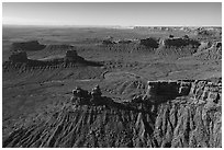 Aerial view of buttes in Valley of the Gods. Bears Ears National Monument, Utah, USA ( black and white)