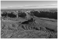 Aerial view of butte and cliffs, Valley of the Gods. Bears Ears National Monument, Utah, USA ( black and white)