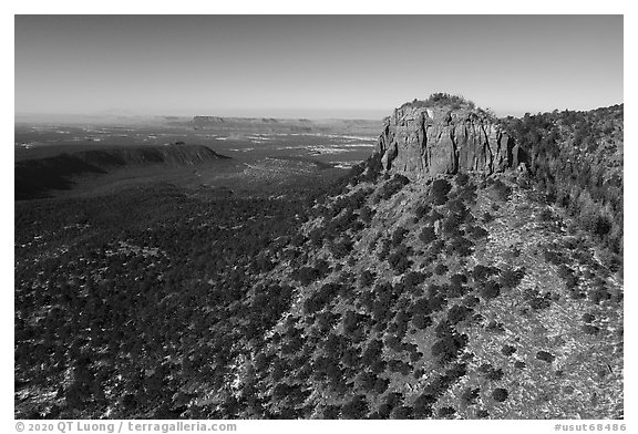 Aerial view of West Bears Ears Butte and Cedar Mesa. Bears Ears National Monument, Utah, USA (black and white)