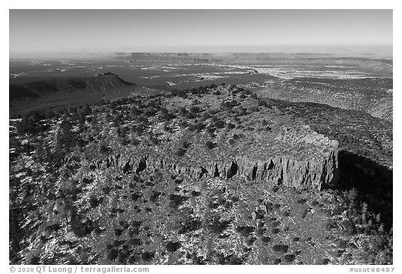 Aerial view of West Bears Ears Butte and Cedar Mesa. Bears Ears National Monument, Utah, USA (black and white)