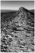 Aerial view of snowy West Bears Ears Butte. Bears Ears National Monument, Utah, USA ( black and white)