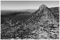 Aerial view of West Bears Ears Butte with snow. Bears Ears National Monument, Utah, USA ( black and white)