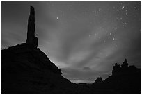 Spire silhouettes and stars, Valley of the Gods. Bears Ears National Monument, Utah, USA ( black and white)