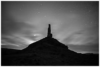 Spire and stars, Valley of the Gods. Bears Ears National Monument, Utah, USA ( black and white)