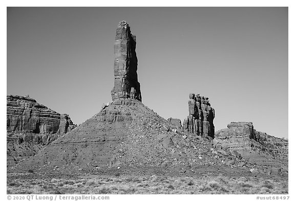 Buttes and spires, Valley of the Gods. Bears Ears National Monument, Utah, USA (black and white)