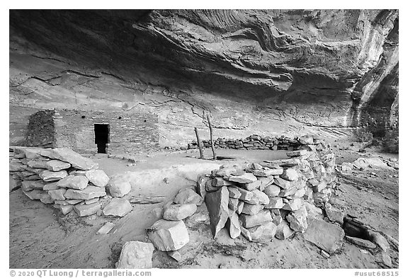 Kiva and ruin with doorway. Bears Ears National Monument, Utah, USA (black and white)