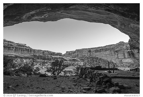 Looking out of alcove from Perfect Kiva. Bears Ears National Monument, Utah, USA (black and white)
