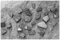 Close-up of pottery shards. Bears Ears National Monument, Utah, USA ( black and white)