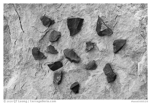 Close-up of arrowheads. Bears Ears National Monument, Utah, USA (black and white)