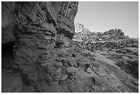 Ruined wall in Bullet Canyon at twilight. Bears Ears National Monument, Utah, USA ( black and white)