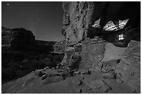 Jailhouse Ruin under moonlight with light from window. Bears Ears National Monument, Utah, USA ( black and white)