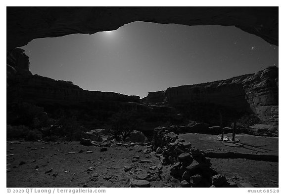 Perfect Kiva and alcove at night. Bears Ears National Monument, Utah, USA (black and white)
