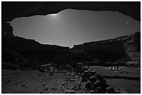 Perfect Kiva and alcove at night. Bears Ears National Monument, Utah, USA ( black and white)