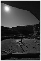 Perfect Kiva and alcove with moon at night. Bears Ears National Monument, Utah, USA ( black and white)