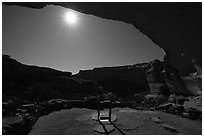 Light from Perfect Kiva and moon. Bears Ears National Monument, Utah, USA ( black and white)