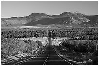 Highway 261 and Bears Ears Buttes. Bears Ears National Monument, Utah, USA ( black and white)