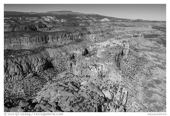 Aerial view of multicolored cliffs. Grand Staircase Escalante National Monument, Utah, USA (black and white)