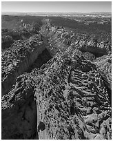 Aerial view of red cliffs and Long Canyon. Grand Staircase Escalante National Monument, Utah, USA ( black and white)