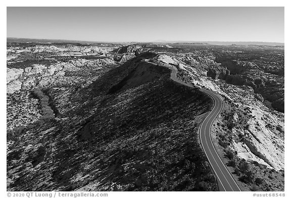 Aerial view of Scenic Byway 12. Grand Staircase Escalante National Monument, Utah, USA (black and white)