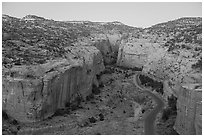 Burr Trail winding into Long Canyon. Grand Staircase Escalante National Monument, Utah, USA ( black and white)