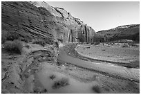 Paria River and cliffs in Paria Canyon. Grand Staircase Escalante National Monument, Utah, USA ( black and white)