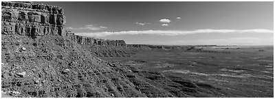 Valley of the Gods from the Moki Dugway. Bears Ears National Monument, Utah, USA (Panoramic black and white)
