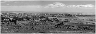 Valley of the Gods from above. Bears Ears National Monument, Utah, USA (Panoramic black and white)