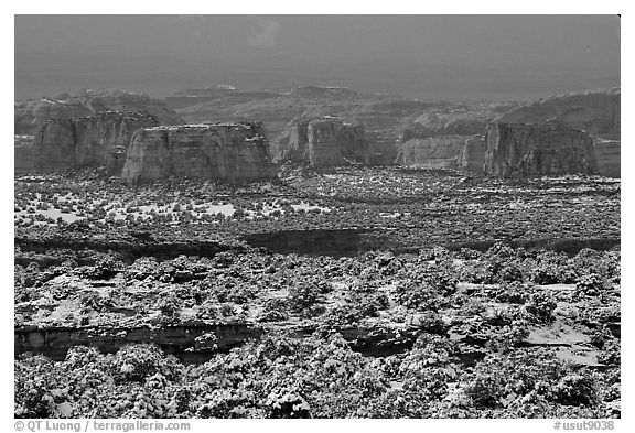 Cliffs in recent snow, San Rafael Swell. Utah, USA (black and white)