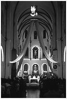 Christmas night mass, Cathedral St Joseph. Ho Chi Minh City, Vietnam (black and white)