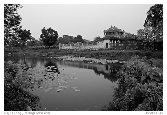 Imperial library and pond, citadel. Hue, Vietnam (black and white)