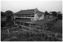Building amongst gardens, Hue citadel. Hue, Vietnam ( black and white)