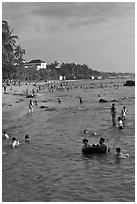 Water play on Long Beach, Duong Dong. Phu Quoc Island, Vietnam ( black and white)