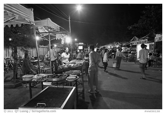 Restaurant, Dinh Cau Night Market. Phu Quoc Island, Vietnam (black and white)