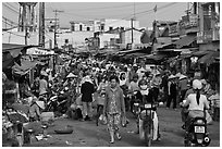 Crowds in public market, Duong Dong. Phu Quoc Island, Vietnam ( black and white)