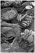 Close-up of vegetable in baskets, Duong Dong. Phu Quoc Island, Vietnam (black and white)
