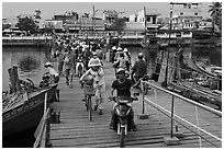 Crossing the mobile bridge over Duong Dong river, Duong Dong. Phu Quoc Island, Vietnam (black and white)