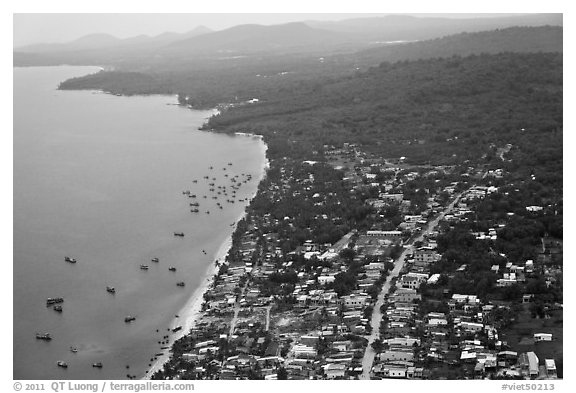 Aerial view, Duong Dong. Phu Quoc Island, Vietnam (black and white)