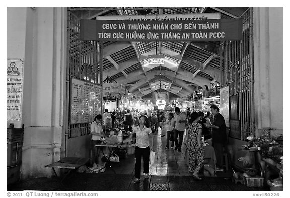 Gate, Ben Thanh Market. Ho Chi Minh City, Vietnam (black and white)