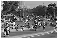 Morning traffic along Saigon river. Ho Chi Minh City, Vietnam ( black and white)