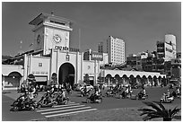 Eastern Gate, Ben Thanh Market, morning. Ho Chi Minh City, Vietnam ( black and white)