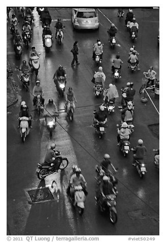 Traffic at night seen from above. Ho Chi Minh City, Vietnam (black and white)