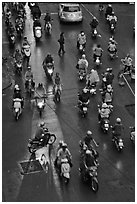 Traffic at night seen from above. Ho Chi Minh City, Vietnam ( black and white)