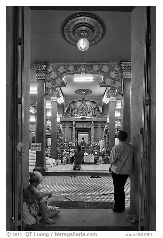Mariamman Hindu Temple from entrance gate. Ho Chi Minh City, Vietnam (black and white)