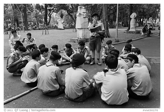 Boy Scouts, Cong Vien Van Hoa Park. Ho Chi Minh City, Vietnam (black and white)