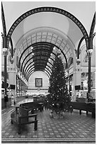 Christmas tree in Central Post Office. Ho Chi Minh City, Vietnam (black and white)