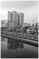 Newly developped banks of the Saigon Arroyau. Cholon, Ho Chi Minh City, Vietnam ( black and white)