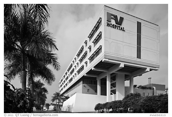 FV Hospital (one of the most modern in the country), Phu My Hung, district 7. Ho Chi Minh City, Vietnam (black and white)