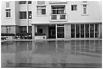 Swimming pool in appartnment complex, Phu My Hung, district 7. Ho Chi Minh City, Vietnam (black and white)