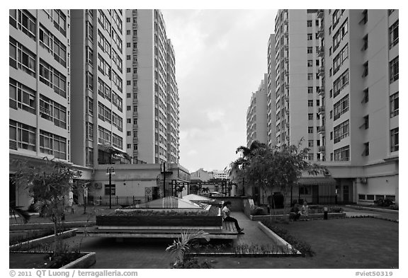 Residential towers, Phu My Hung, district 7. Ho Chi Minh City, Vietnam (black and white)