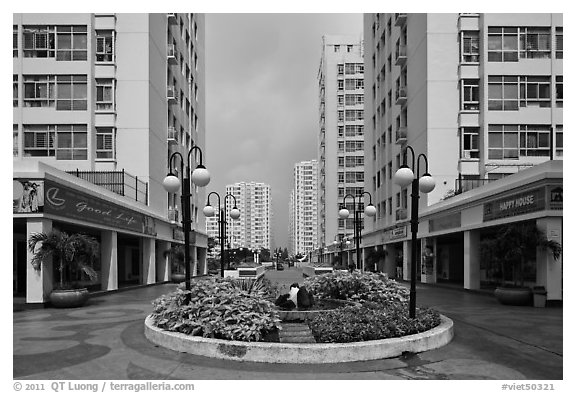 Residential towers complex, Phu My Hung, district 7. Ho Chi Minh City, Vietnam (black and white)